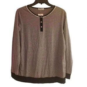 Ekouaer Women's Black/White Striped Soft Knit Pajama Top
